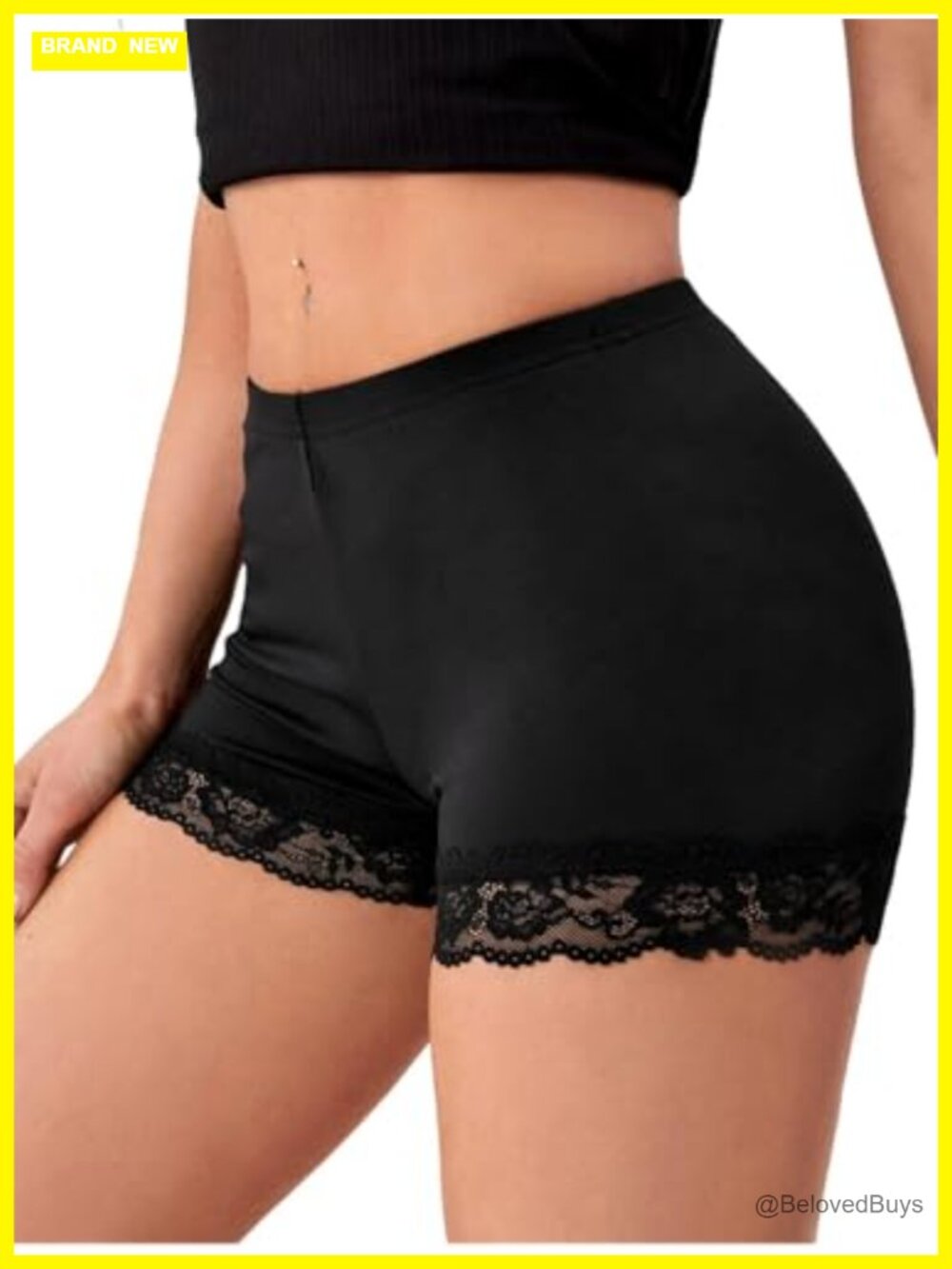Women's Lace Trim Biker Shorts High Stretch Seamless Under Dress Anti Chafing